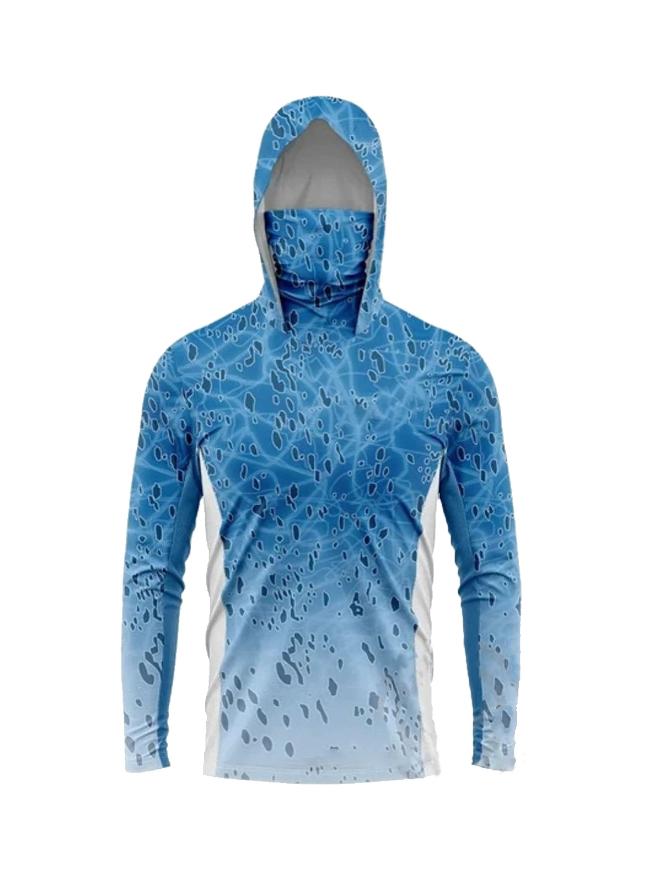 Hunting Outdoors - เสื้อฮู้ดดี้ตกปลาแขนยาวสำหรับผู้ชาย พร้อมหน้ากากป้องกันรังสียูวี เสื้อกันแดด เสื้อตกปลา เสื้อเจอร์ซีย์สำหรับล่าปลา UPF
