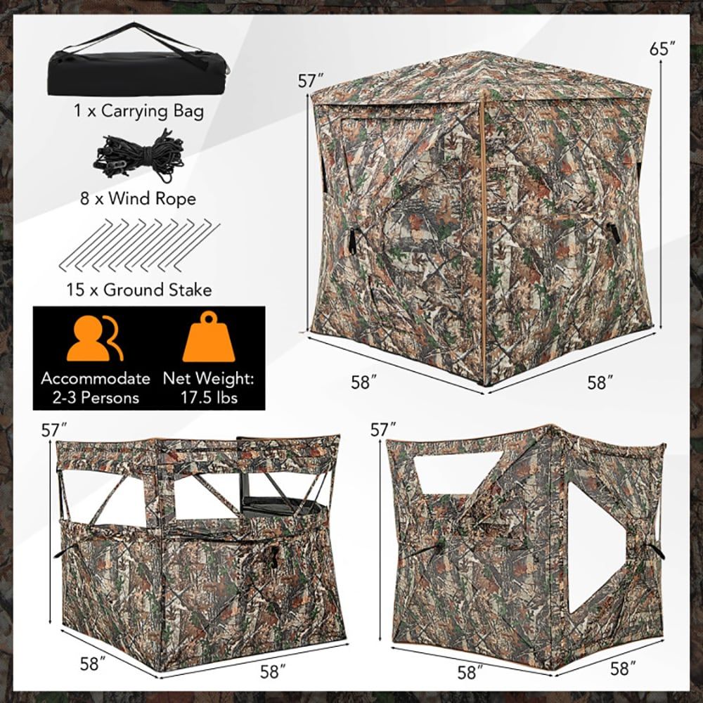 Hunting Outdoors - เต็นท์ล่าสัตว์แบบถอดประกอบได้ 5-in-1 สำหรับ 2-3 คน พร้อมช่องแสงบนหลังคา
