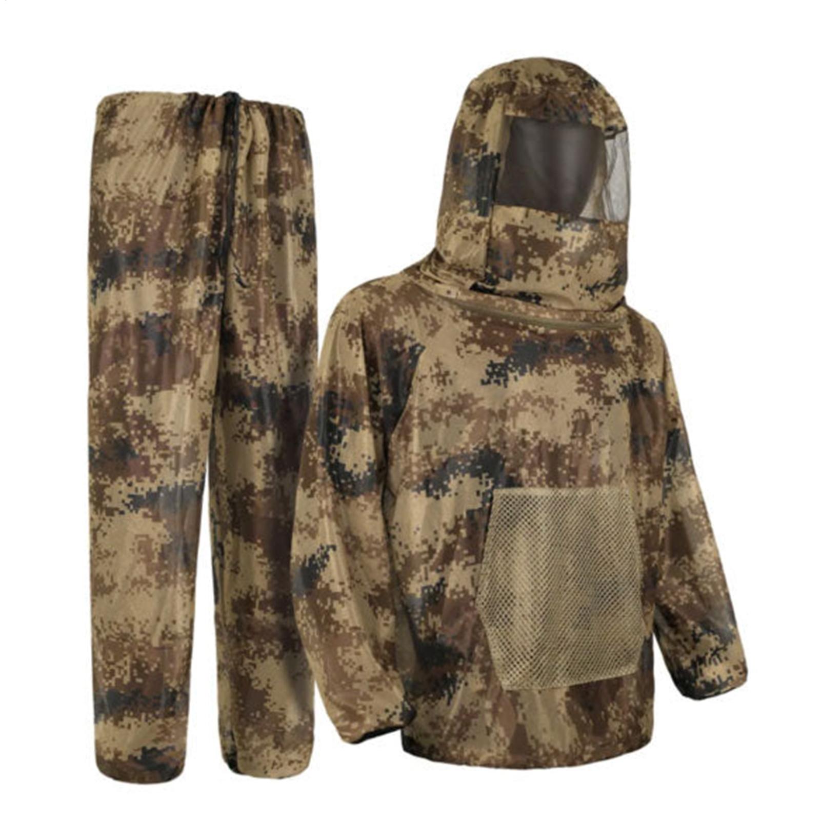 Outdoor Hunting Outfit - ชุดเสื้อผ้าตาข่ายกันแมลงสำหรับผู้ชาย พร้อมฮู้ด เหมาะสำหรับการล่าสัตว์ ตกปลา ตั้งแคมป์ เดินป่า